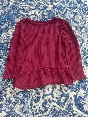 Cat & Jack Long-Sleeve Waffle Peplum Top - Burgundy